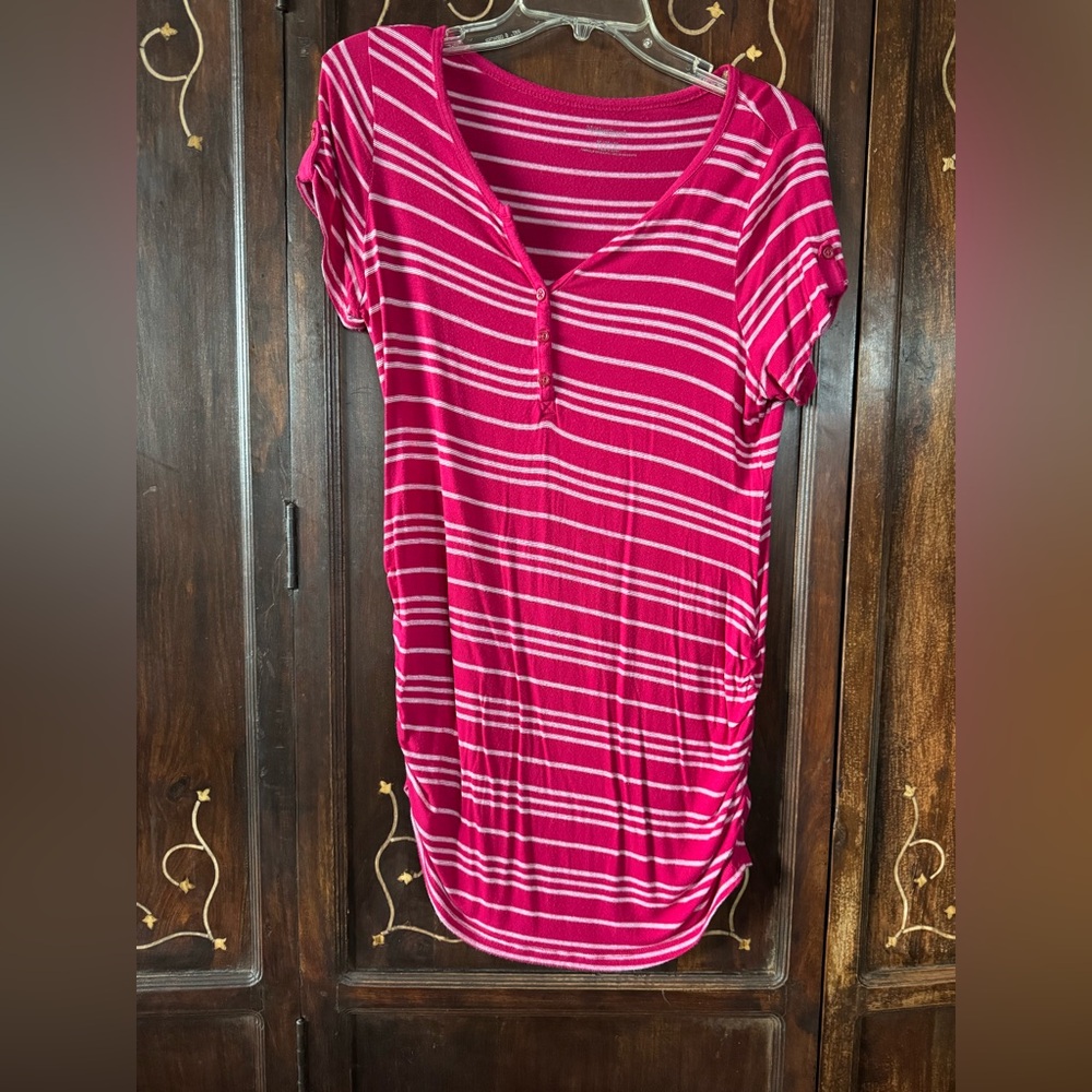 Motherhood MATERNITY Pink Ruched Short Sleeve Blouse